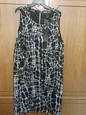 Elena Wang Dress Size XL Black Print NWT